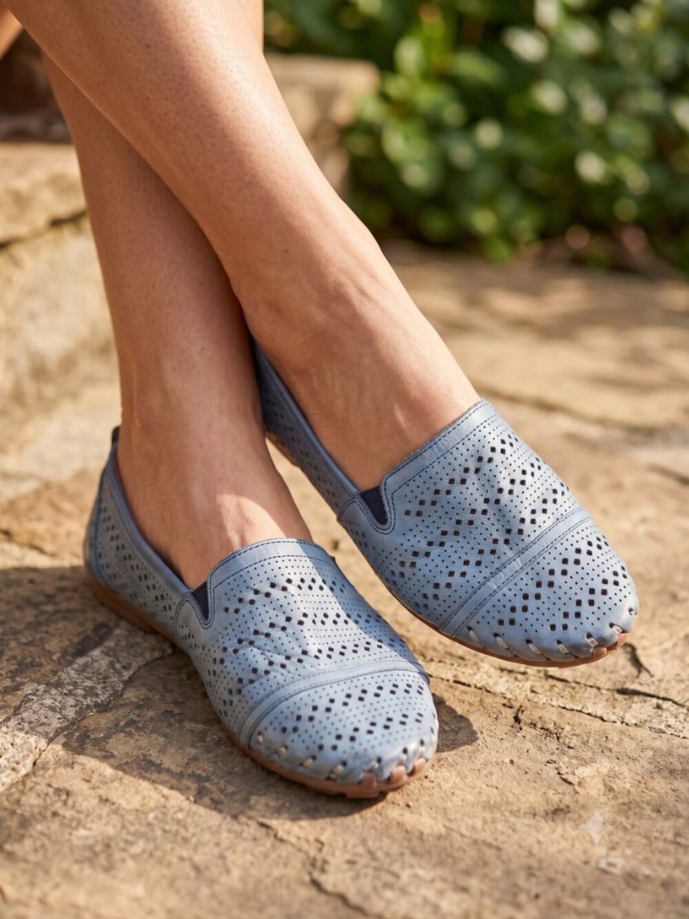 Spring Step Fredia Blue Laser Cut Leather Comfort Nib Flats Loafers